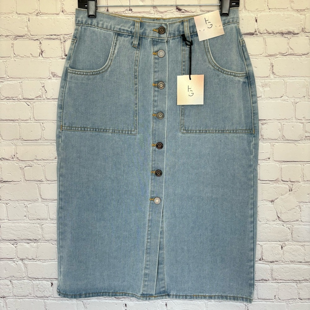 Happily Grey Classic Midi Denim Pencil Skirt --Sz 5/26 - Picture 9 of 15